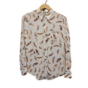Como Feather Rayon Blouse White Brown Size S Boho